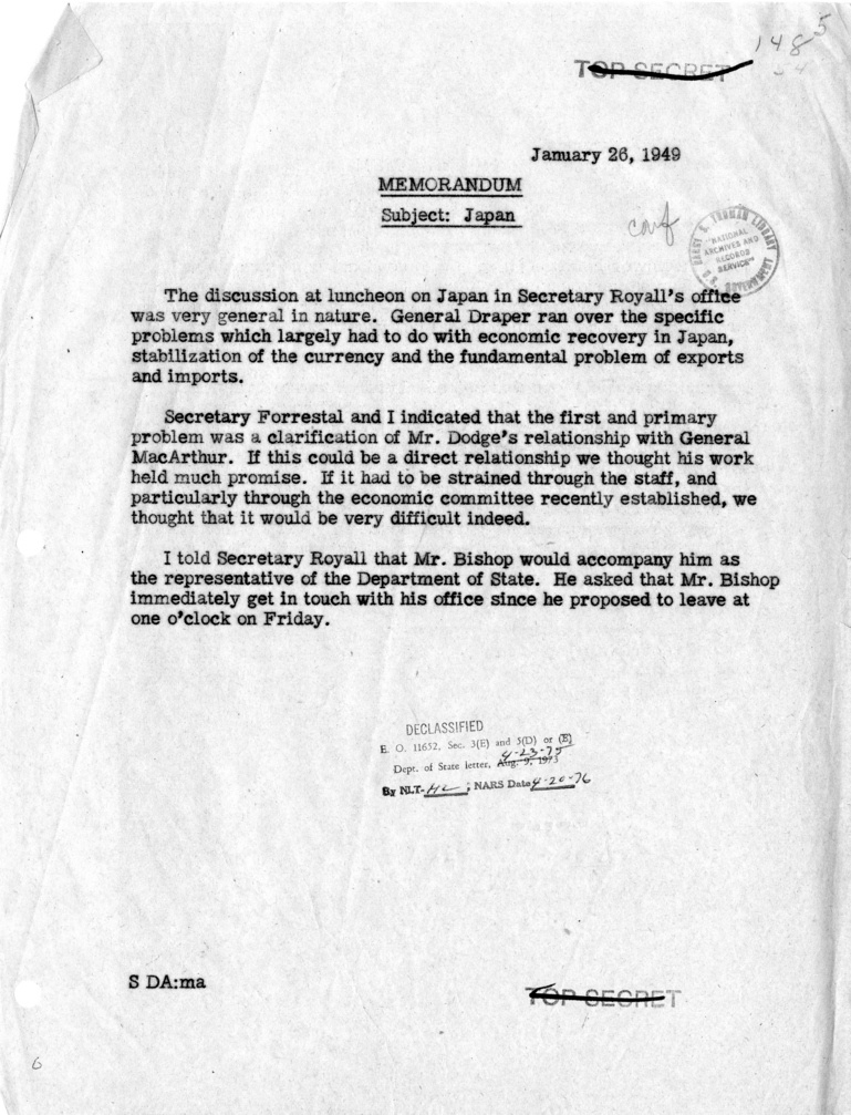 Memorandum of Conversation with Secretary Forrestal