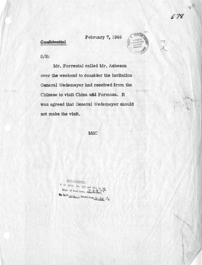 Memorandum of Conversation with Secretary James Forrestal