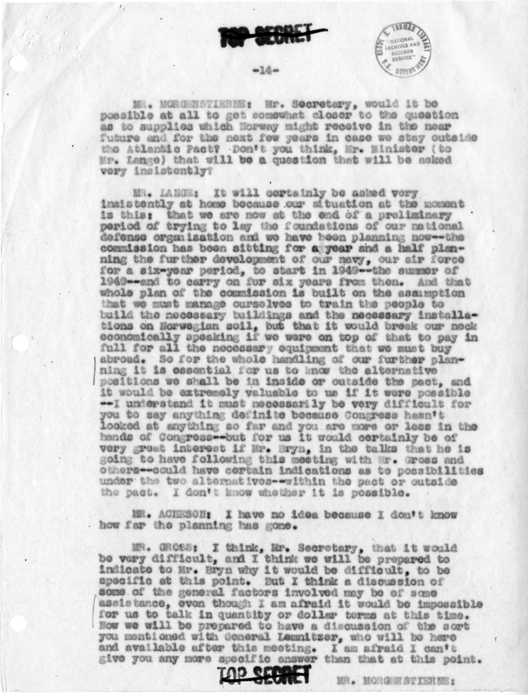 Memorandum of Conversation with Norwegian Foreign Minister and Others