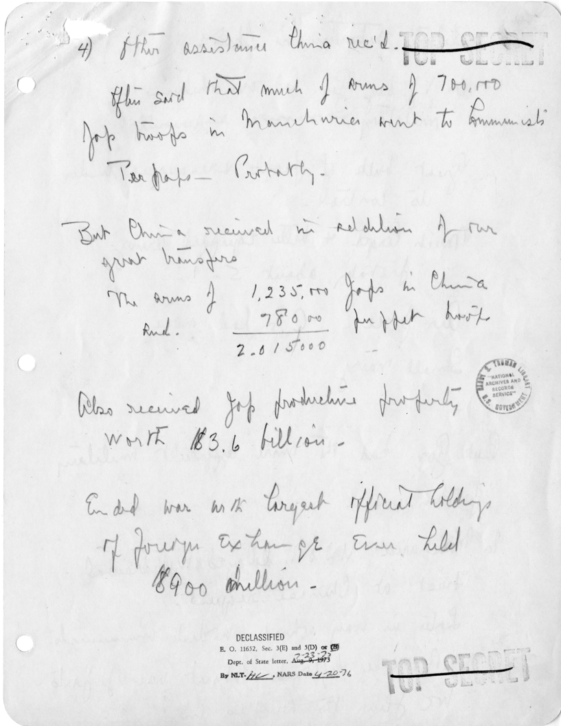 Secretary Dean Acheson's Handwritten Notes for Meeting with Republican Congressmen