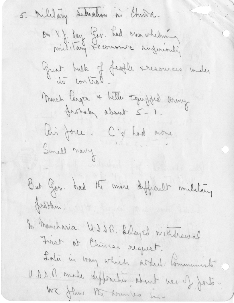 Secretary Dean Acheson's Handwritten Notes for Meeting with Republican Congressmen