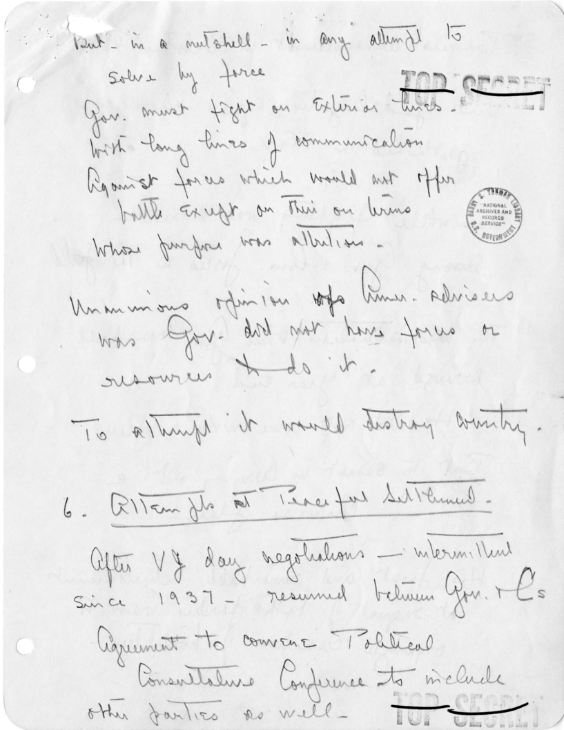 Secretary Dean Acheson's Handwritten Notes for Meeting with Republican Congressmen