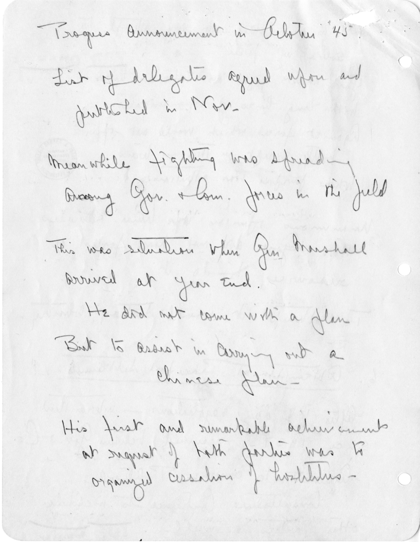 Secretary Dean Acheson's Handwritten Notes for Meeting with Republican Congressmen