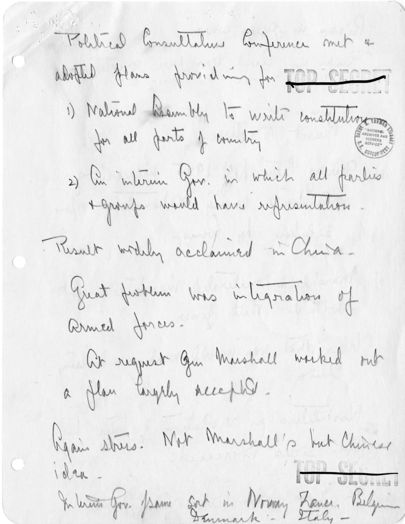 Secretary Dean Acheson's Handwritten Notes for Meeting with Republican Congressmen