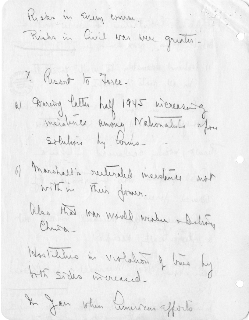 Secretary Dean Acheson's Handwritten Notes for Meeting with Republican Congressmen