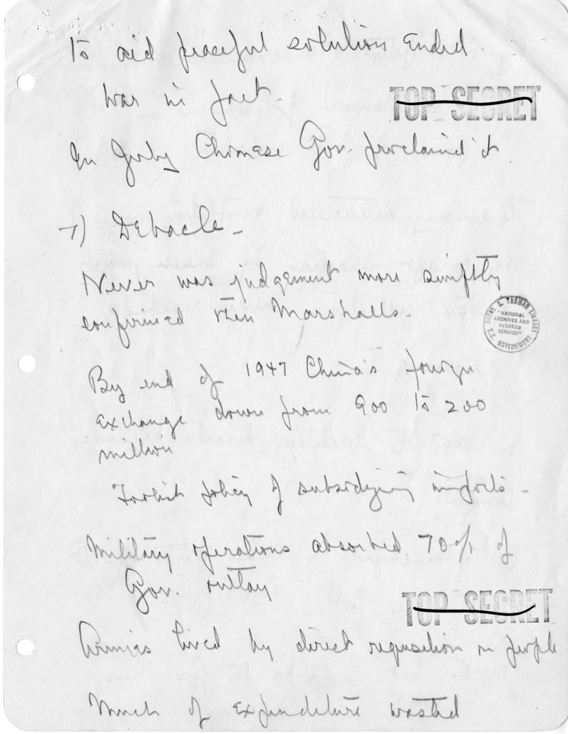 Secretary Dean Acheson's Handwritten Notes for Meeting with Republican Congressmen