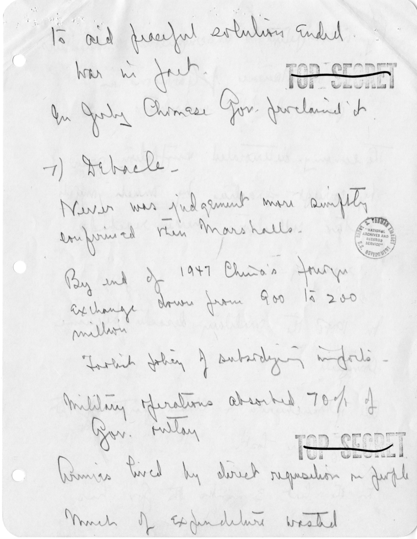 Secretary Dean Acheson's Handwritten Notes for Meeting with Republican Congressmen