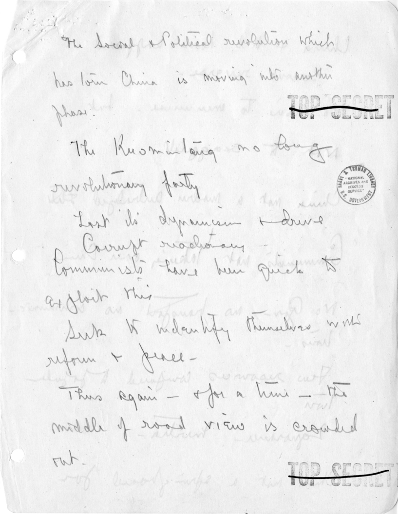 Secretary Dean Acheson's Handwritten Notes for Meeting with Republican Congressmen