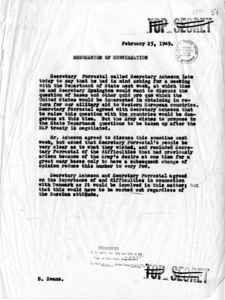 Memorandum of Conversation with Secretary James Forrestal