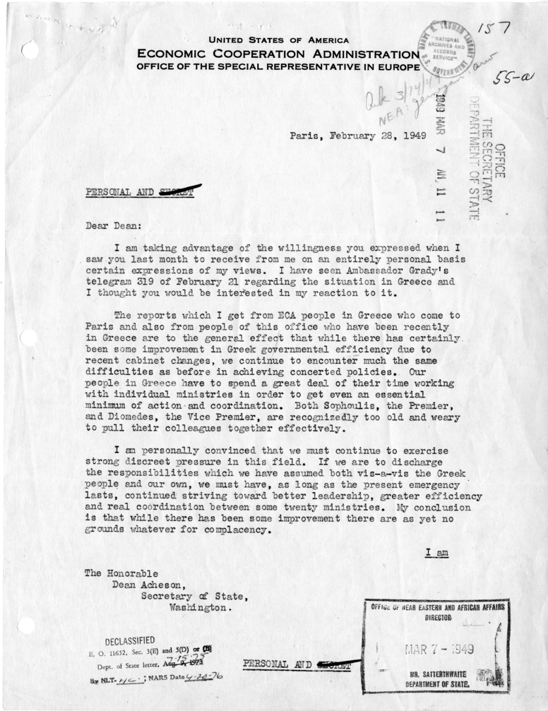 Correspondence Between Averell Harriman and Dean Acheson