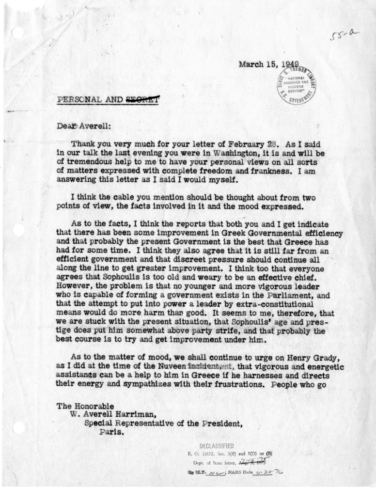 Correspondence Between Averell Harriman and Dean Acheson