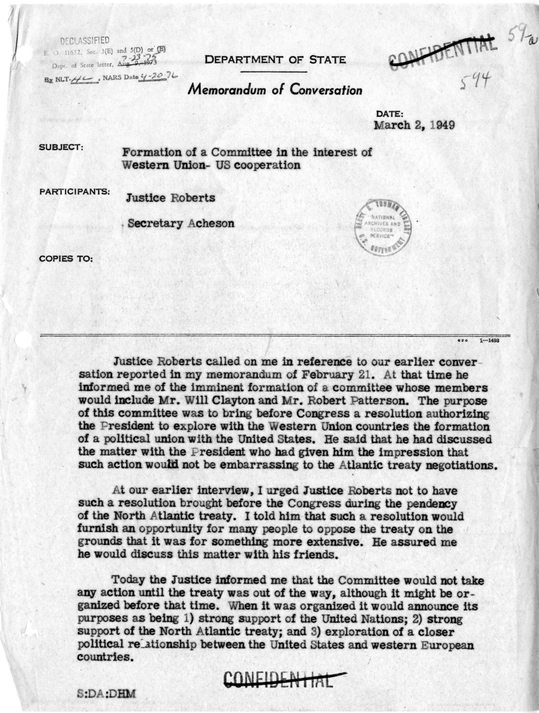 Memorandum of Conversation with Justice Owen Roberts