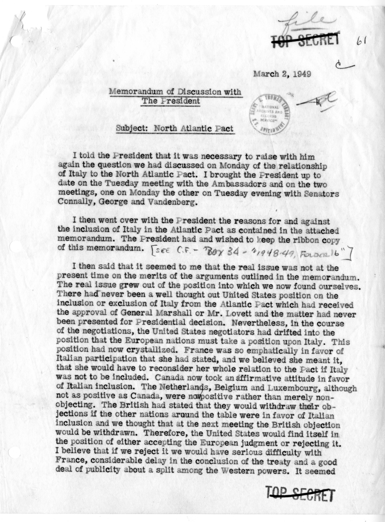 Memorandum of Discussion with the President