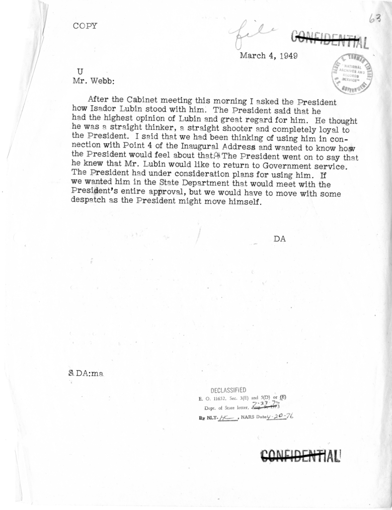 Memorandum of Conversation with the President