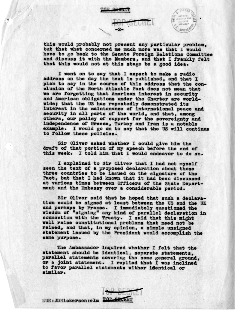 Memorandum of Conversation with Sir Oliver Franks