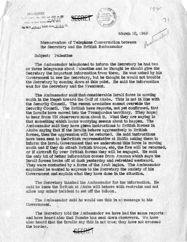 Memorandum of Conversation with the British Ambassador