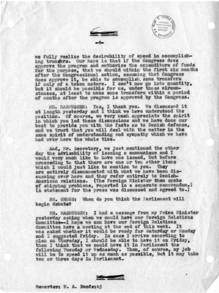 Memorandum of Conversation with the Foreign Minister of Denmark and Others