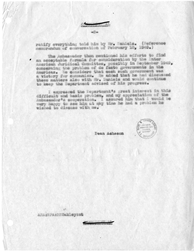 Memorandum of Conversation with the Ambassador of Uruguay and Others