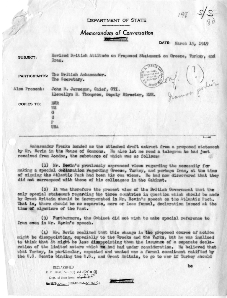 Memorandum of Conversation with the British Ambassador and Others