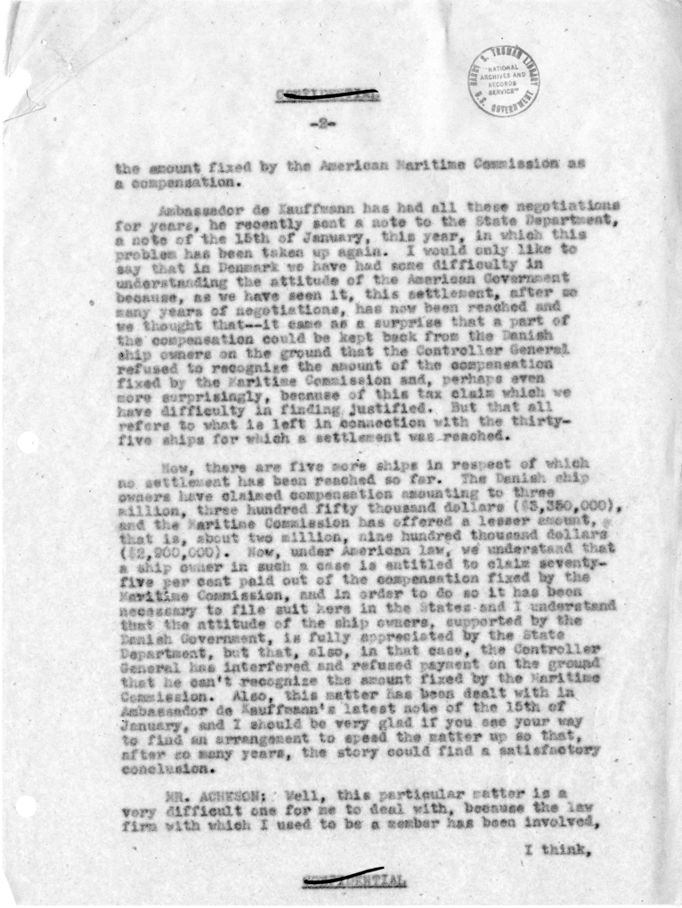 Memorandum of Conversation with the Foreign Minister of Denmark and Others