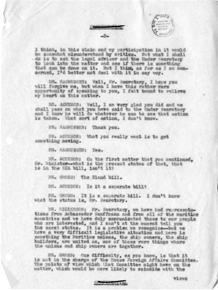 Memorandum of Conversation with the Foreign Minister of Denmark and Others