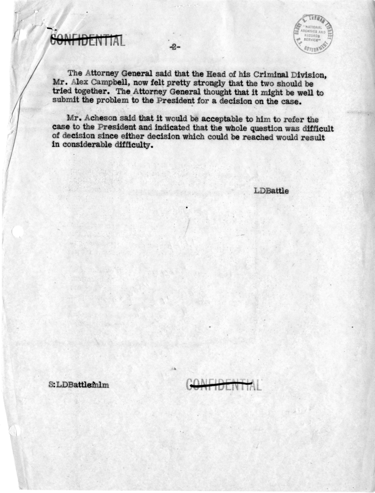 Memorandum of Conversation with Attorney General Tom Clark