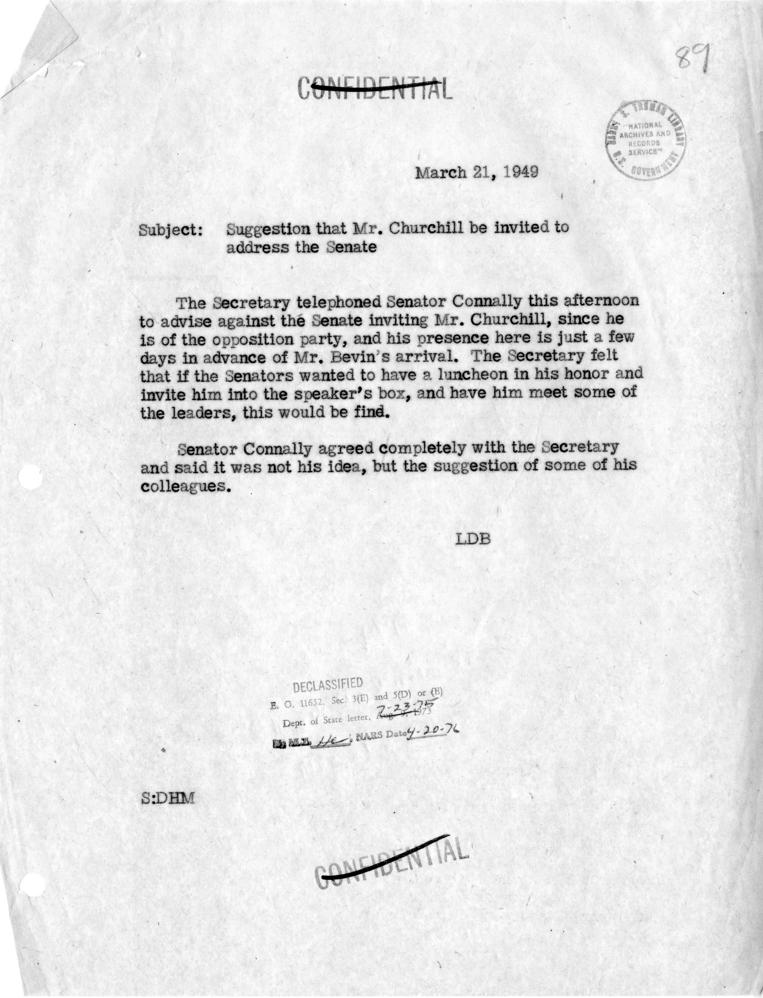 Memorandum of Conversation with Senator Tom Connally