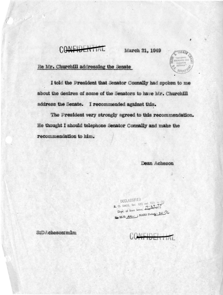 Memorandum of Conversation with Senator Tom Connally