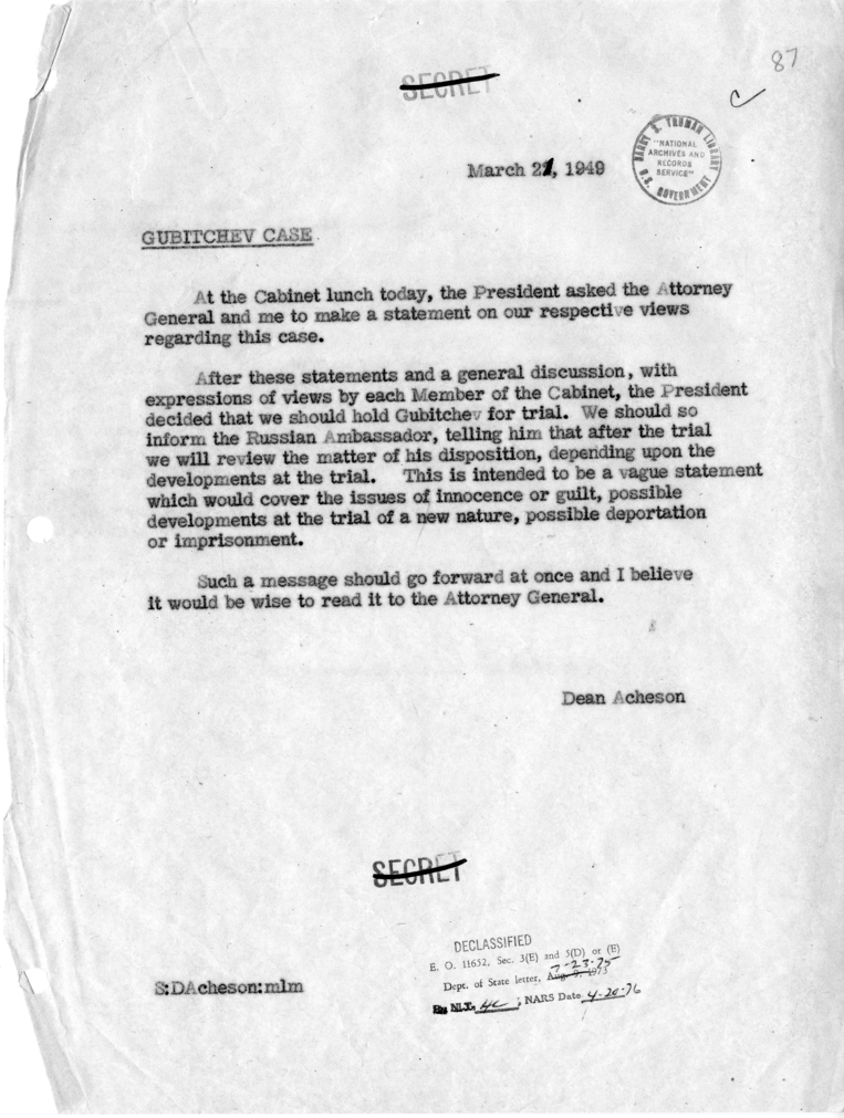 Memorandum of Conversation with the Cabinet