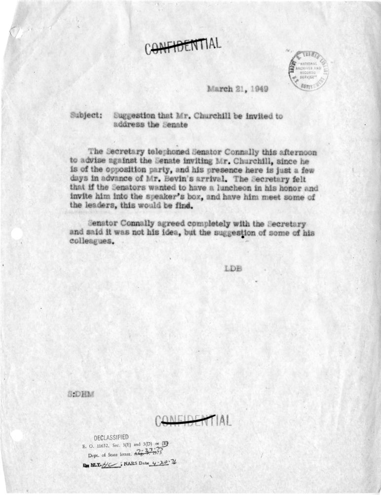Memorandum of Conversation with Senator Tom Connally