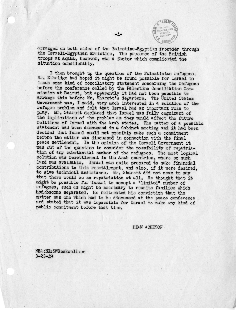 Memorandum of Conversation with the Foreign Minister of Israel and Others