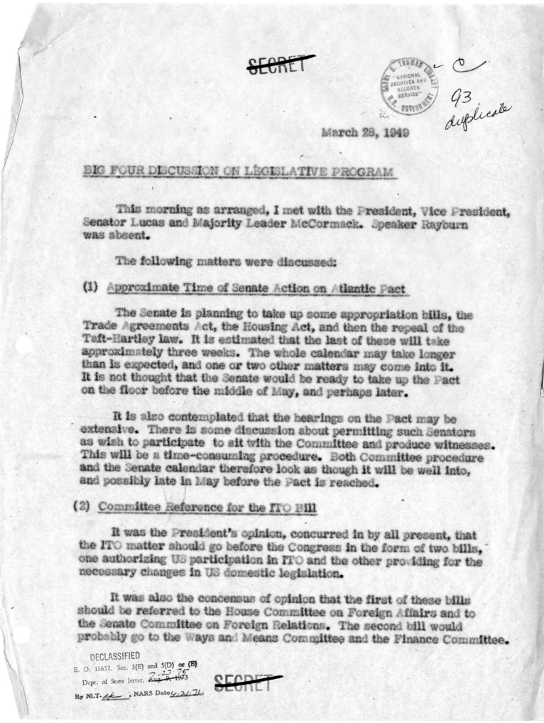 Memorandum of Conversation with the President, Vice President, and Others