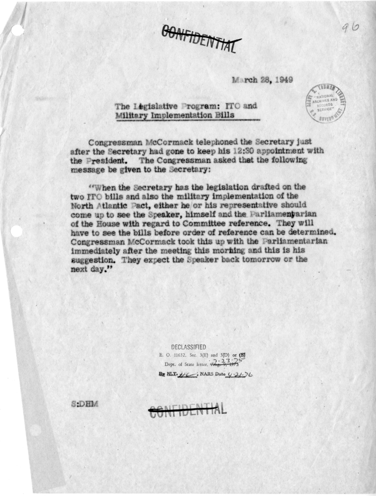 Memorandum of Conversation with Congressman John W. McCormack