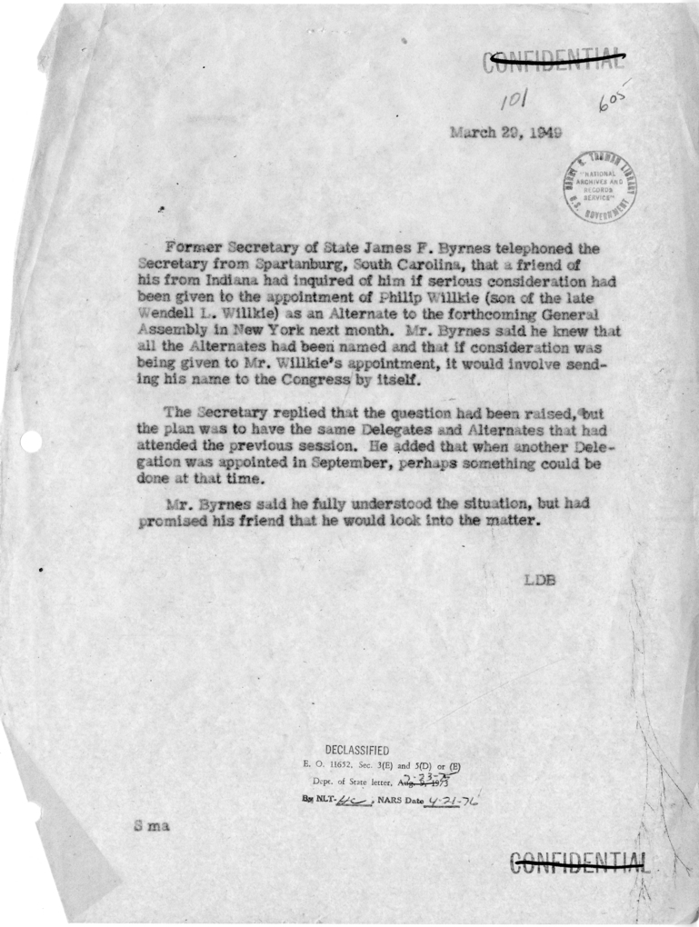 Memorandum of Conversation with Former Secretary of State James F. Byrnes