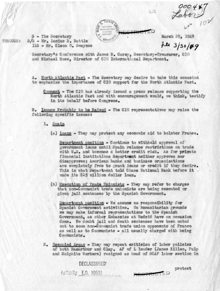 Memorandum of Conversation with Lucius D. Battle and Michael Ross