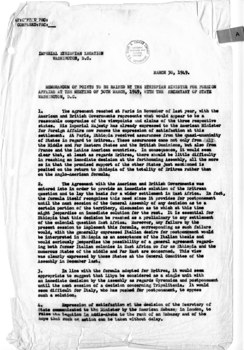 Memorandum of Conversation with the Foreign Minister of Ethiopia