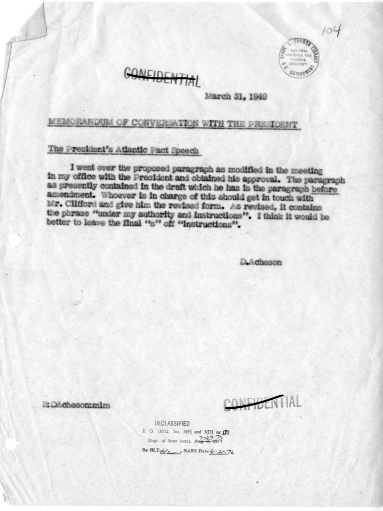 Memorandum of Conversation with the President