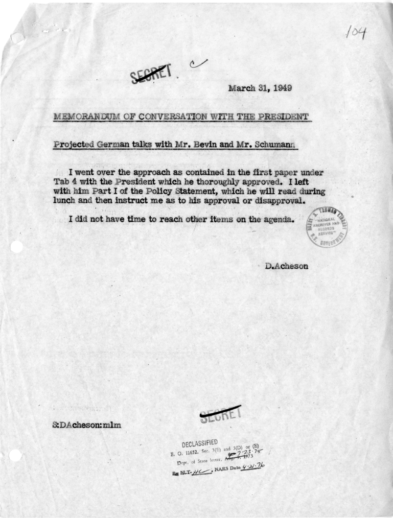 Memorandum of Conversation with the President