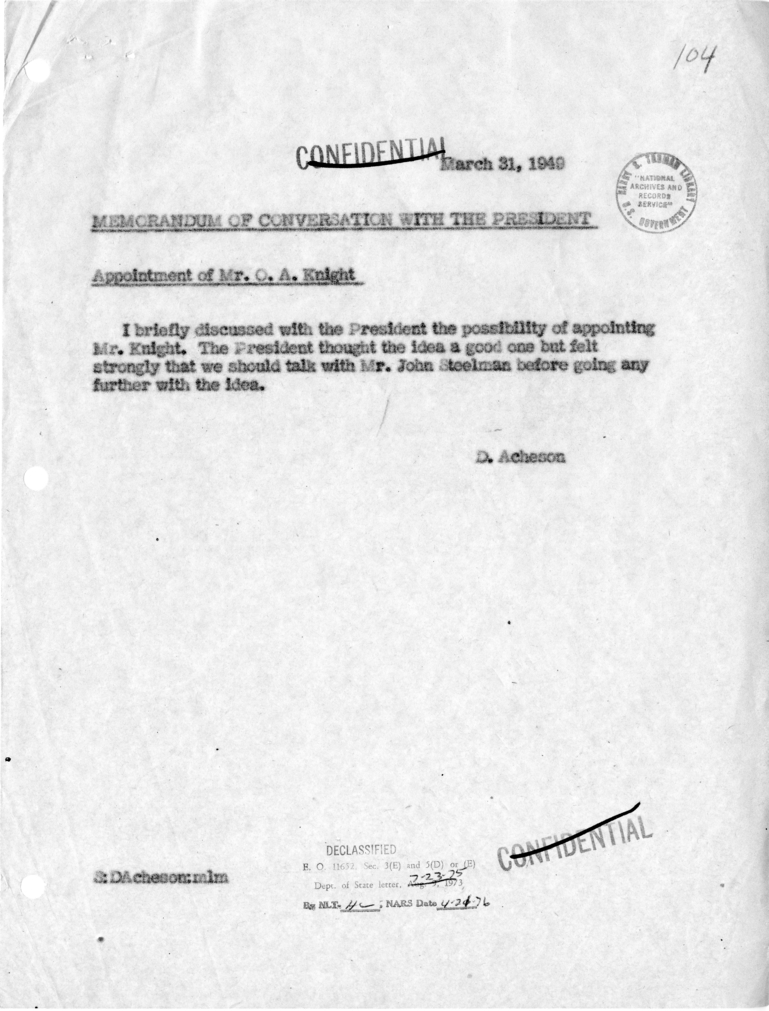 Memorandum of Conversation with the President