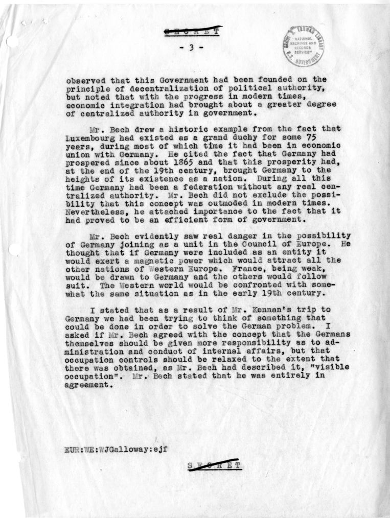 Memorandum of Conversation with the Foreign Minister of Luxembourg and Others