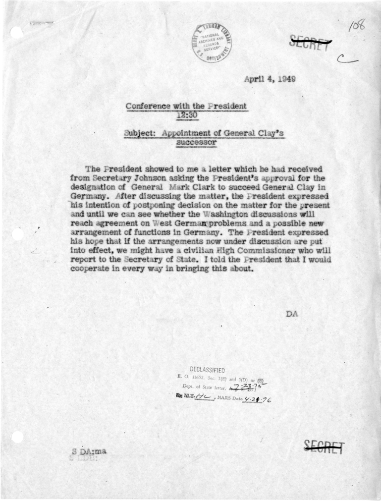 Memorandum of Conversation with the President