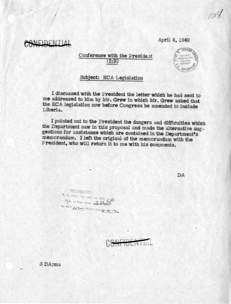 Memorandum of Conversation with the President