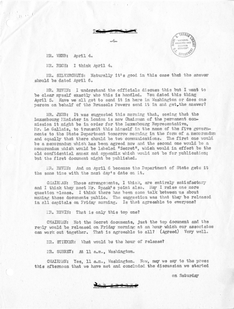 Transcript of Conversation of Washington Conference with Regard to Request for Military Assistance from Western Union Countries