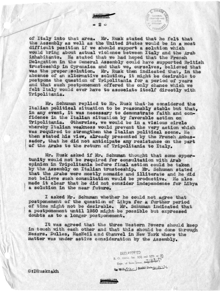 Memorandum of Conversation with the Foreign Minister of France and Others