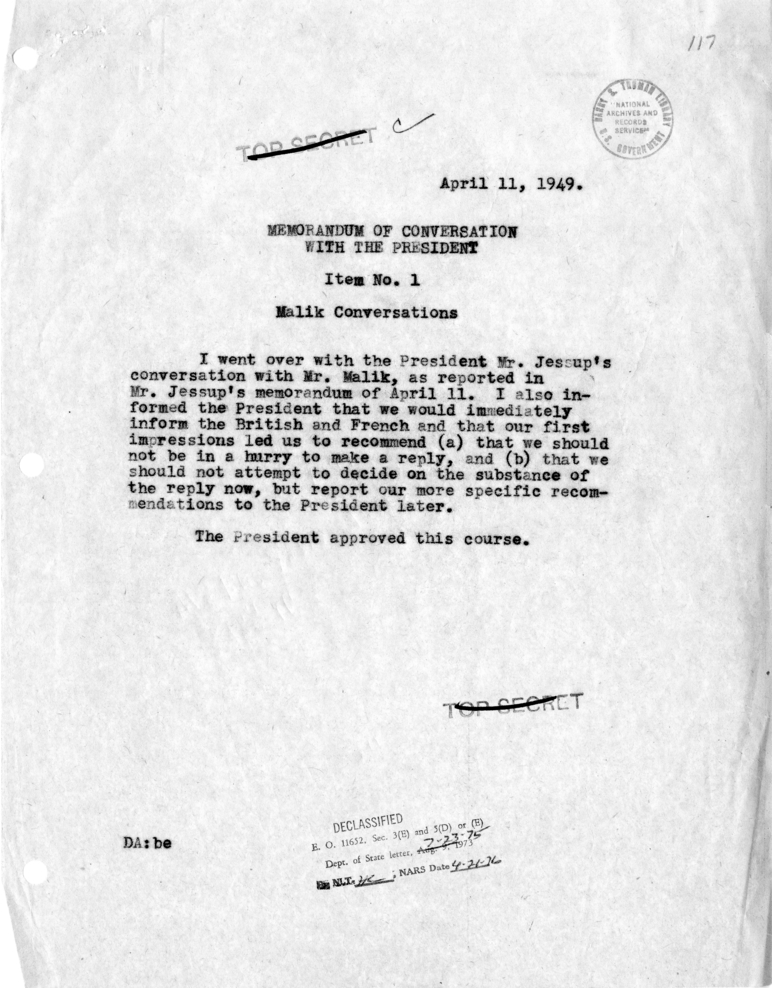 Memorandum of Conversation with the President