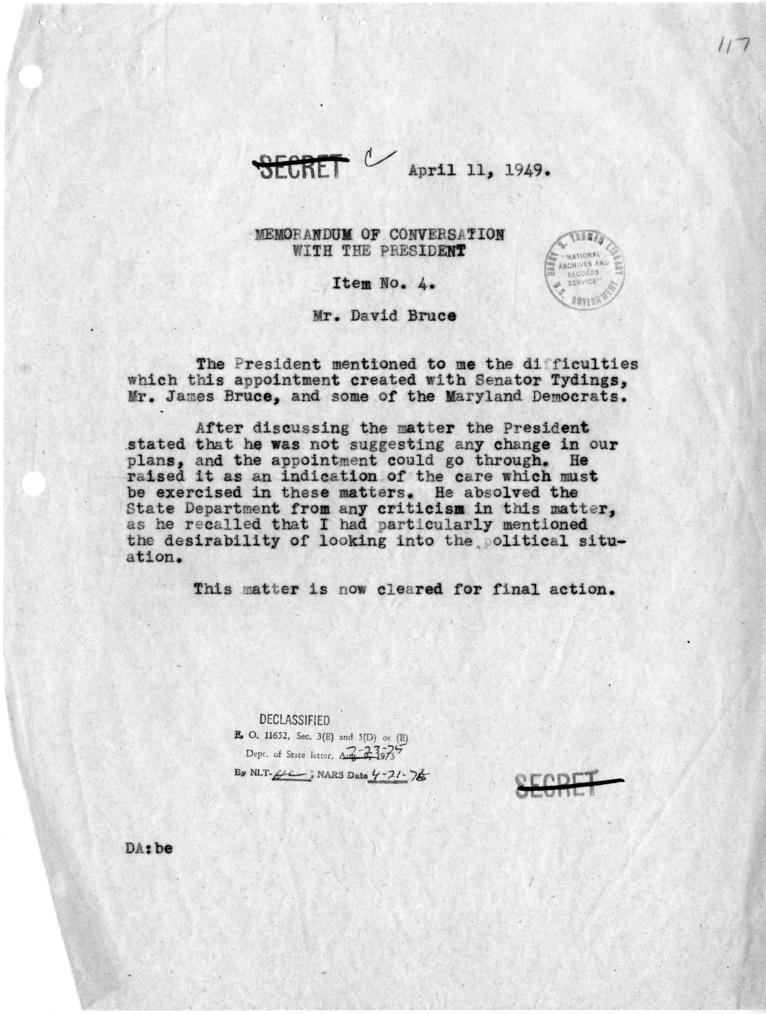 Memorandum of Conversation with the President with Attached Note