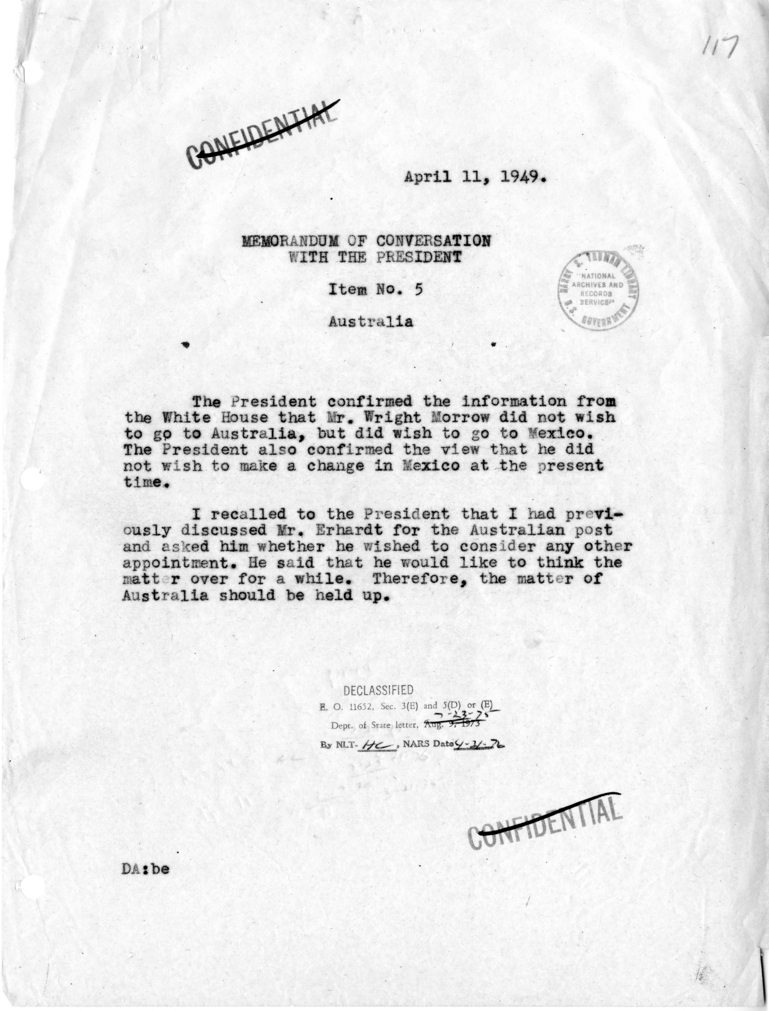 Memorandum of Conversation with the President