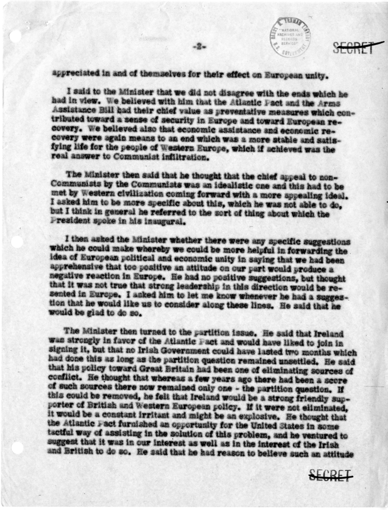 Memorandum of Conversation with the Foreign Minister of Ireland, Sean McBride