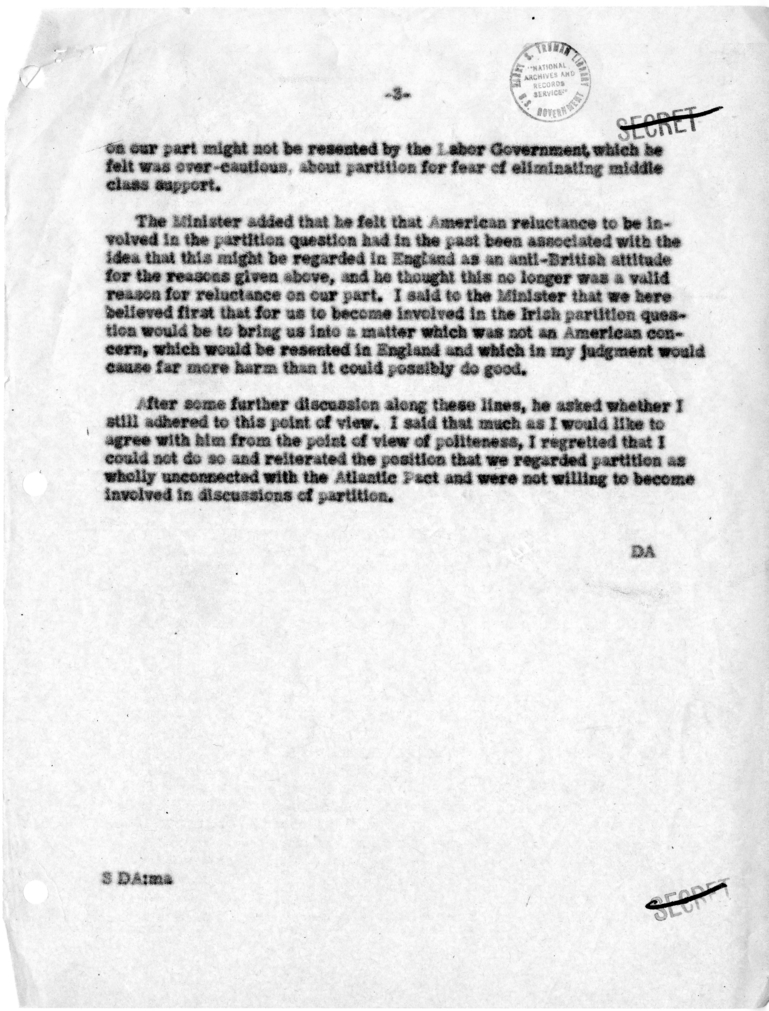 Memorandum of Conversation with the Foreign Minister of Ireland, Sean McBride