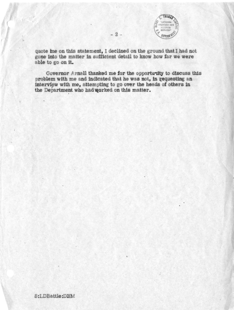 Memorandum of Conversation with Former Governor of Georgia Ellis Arnall and Mr. James Barnes